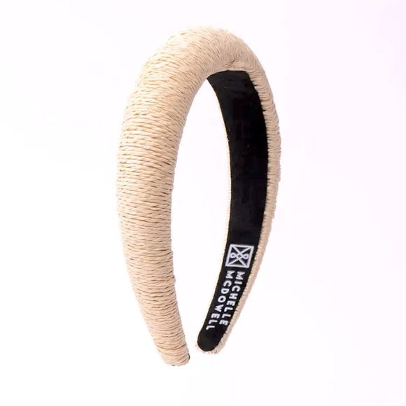 MICHELLE MCDOWELL Makenzie Natural Rattan Headband cream and black liner - Picture 1 of 7